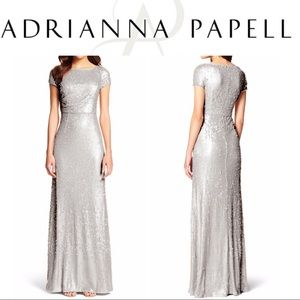 Adrianna Papell Silver Sequin Maxi